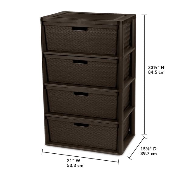 4 Drawer Plastic Storage Tower with Removable Bins Brown G6174