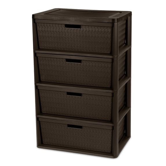 4 Drawer Plastic Storage Tower with Removable Bins Brown G6174