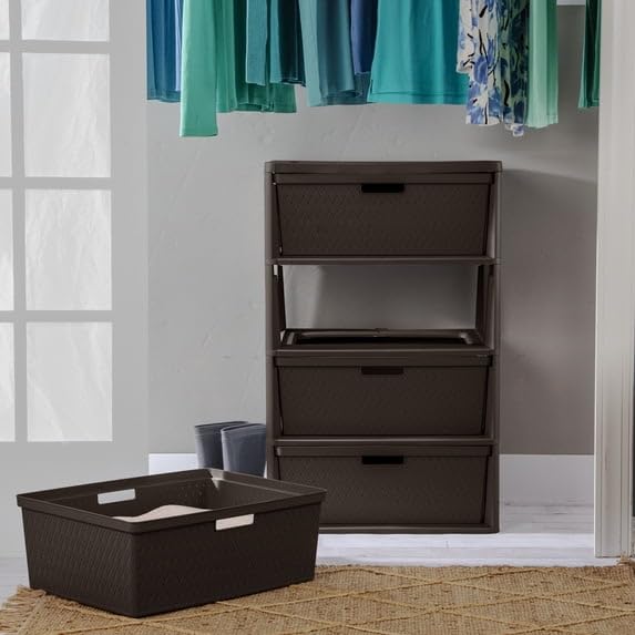 4 Drawer Plastic Storage Tower with Removable Bins Brown G6174