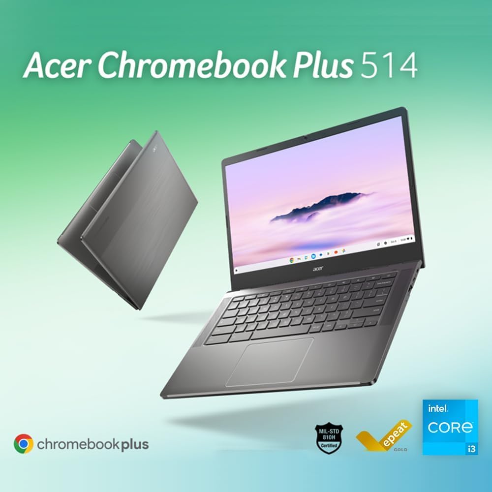 Chromebook Plus 514 Laptop with Google AI, Intel 8-Core i3-N305, 8 GB LPDDR5, 512 GB SSD, 14" FHD IPS Touch Screen, Wi-Fi 6E, Chrome OS M606840