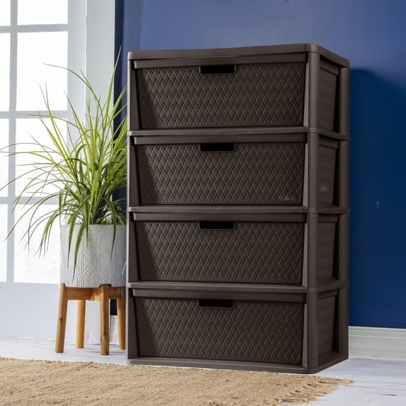 4 Drawer Plastic Storage Tower with Removable Bins Brown G6174