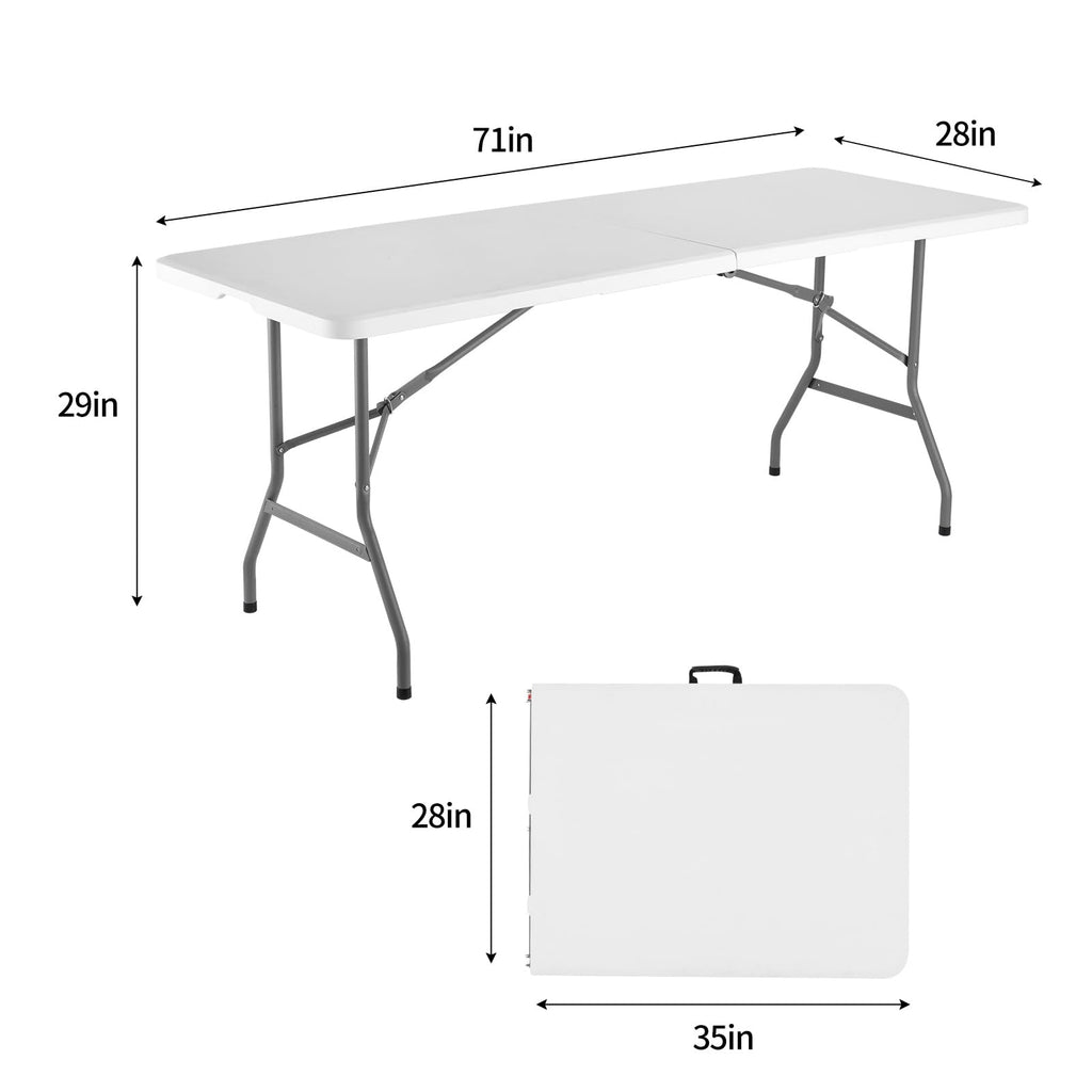 6 Foot Foldable White Plastic Table with Carrying Handle H169144