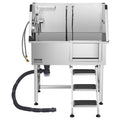 38 Inch Stainless Steel Dog Grooming Tub with Showerhead, Faucet, Bath Mat and Stairs U18704