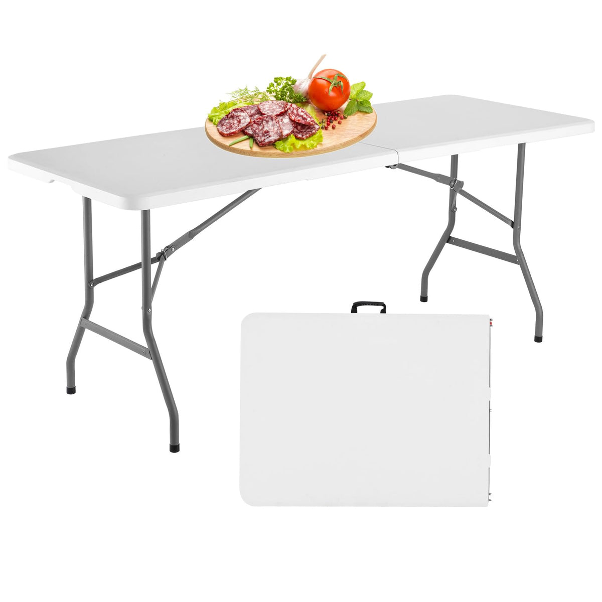 6 Foot Foldable White Plastic Table with Carrying Handle H169144