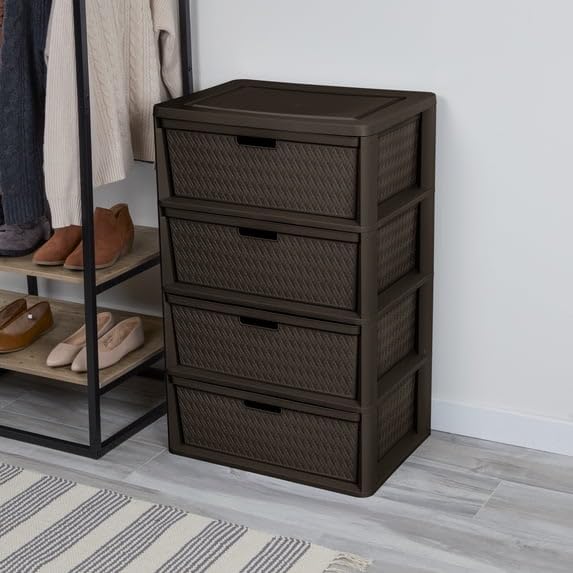4 Drawer Plastic Storage Tower with Removable Bins Brown G6174