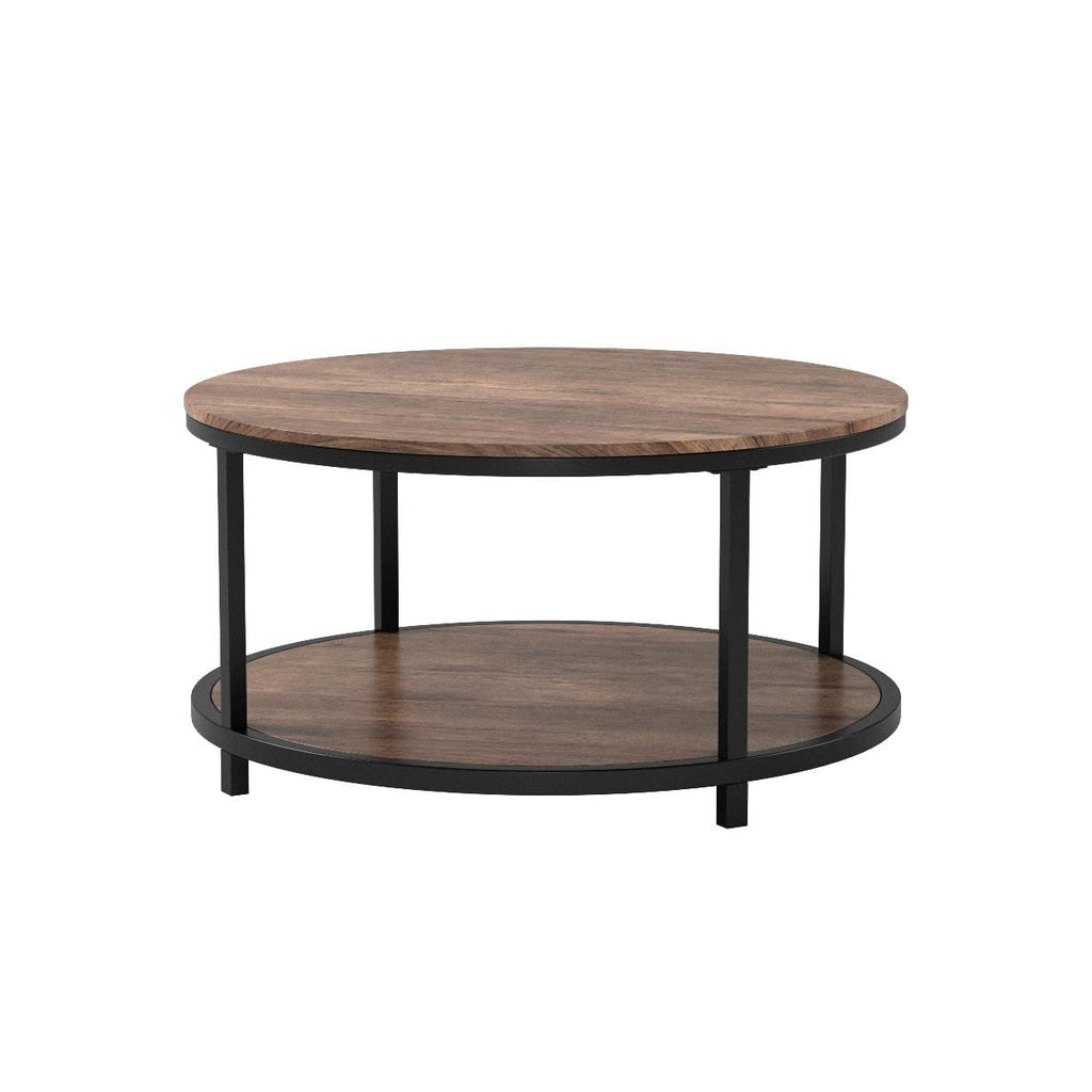 Round 2-Tier Wood Coffee Table with Storage Shelf Y5547