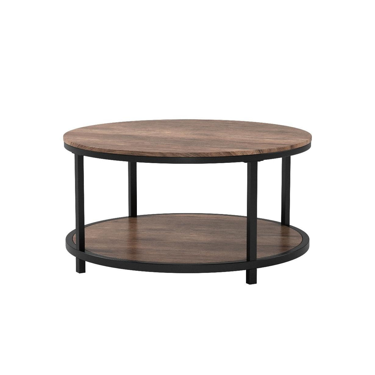 Round 2-Tier Wood Coffee Table with Storage Shelf Y5547