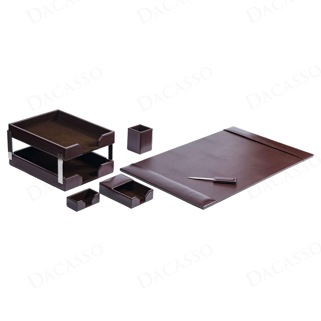 Dark Brown Bonded Leather 8-Piece Desk Accessory Set X48099