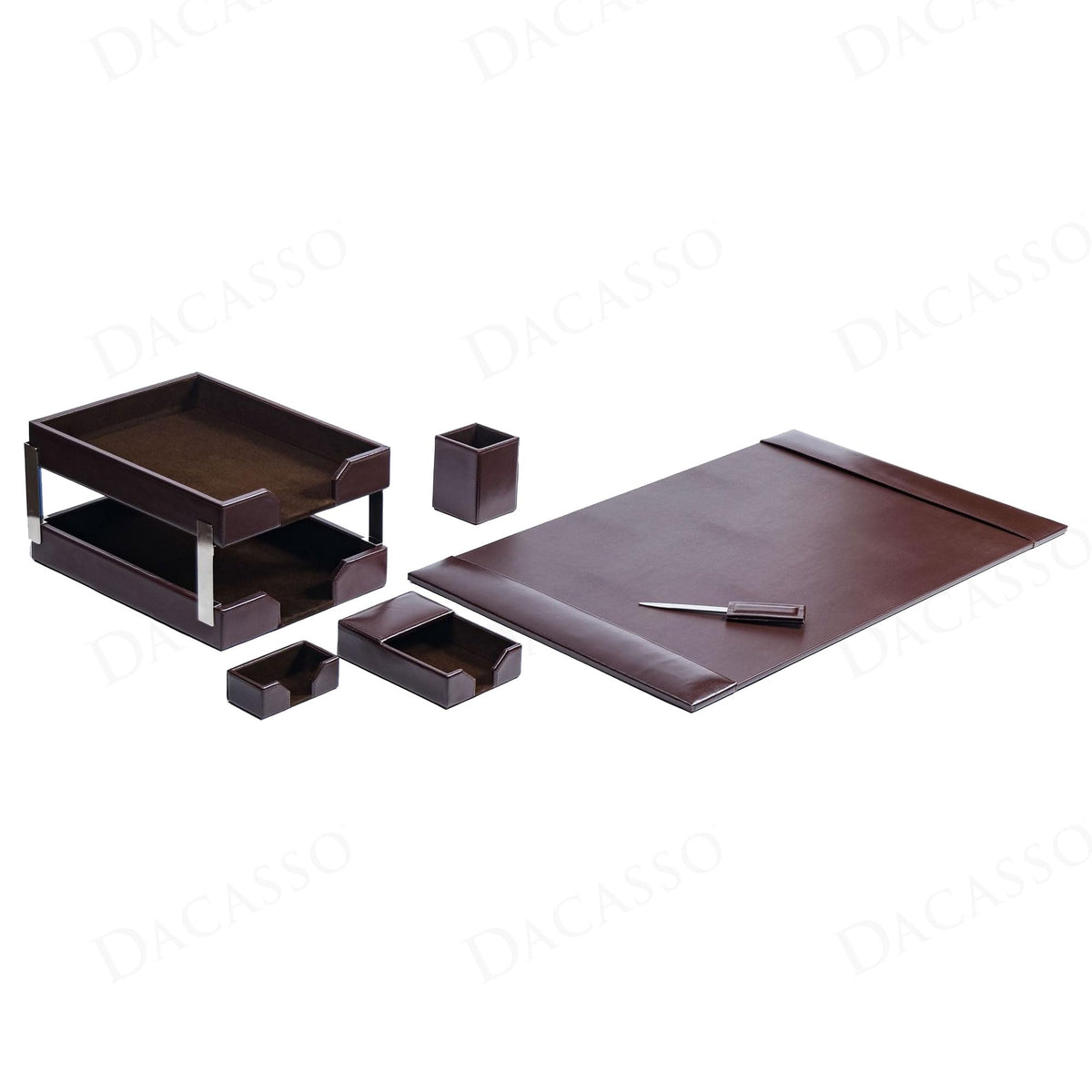 Dark Brown Bonded Leather 8-Piece Desk Accessory Set X48099