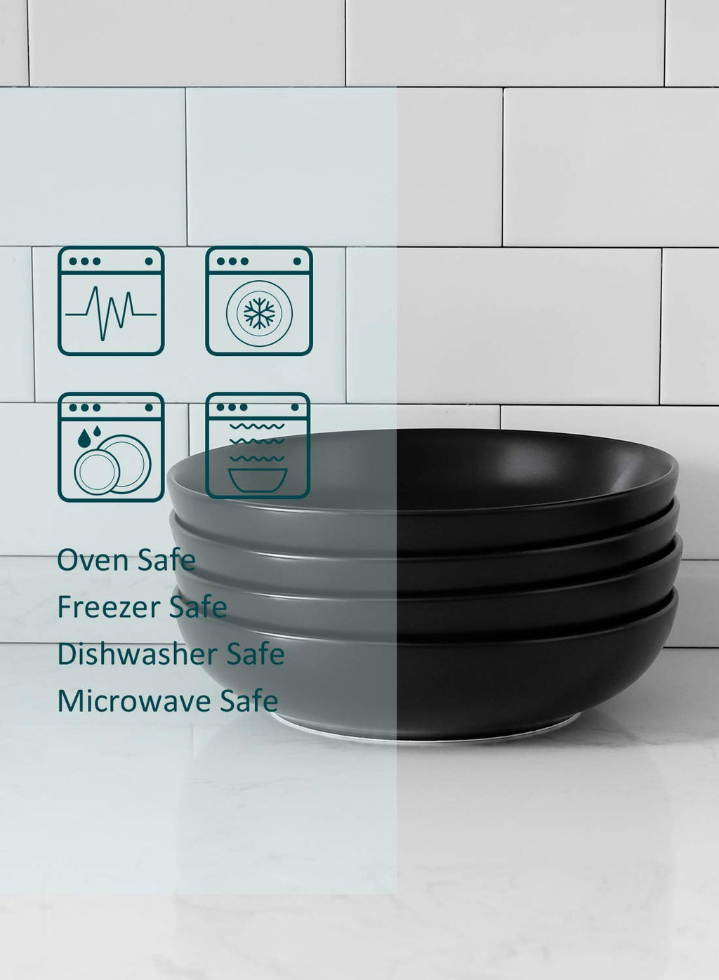 Matte Black Porcelain Pasta Bowls Set of 4 I658179