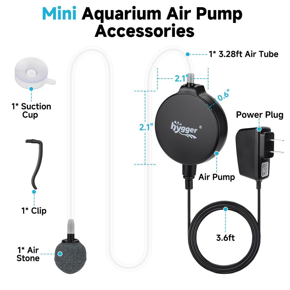 1.5 Watt Mini Aquarium Air Pump with Air Stone Tubing H96622
