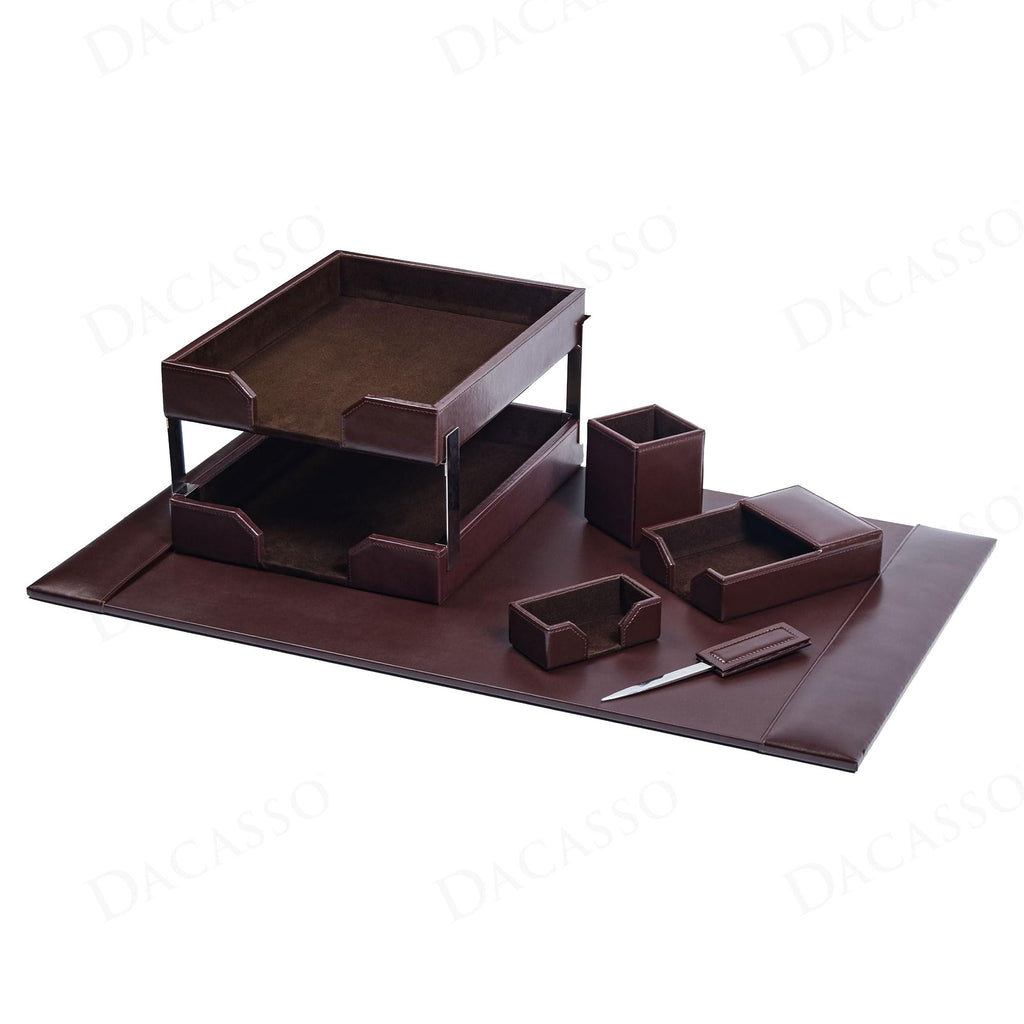 Dark Brown Bonded Leather 8-Piece Desk Accessory Set X48099