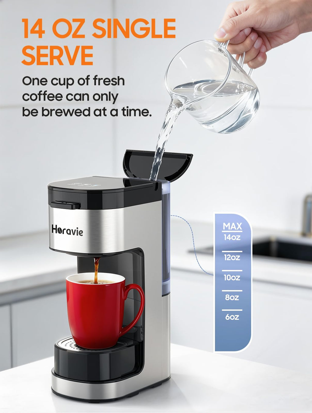 Single Serve Coffee Maker, 6 to 14 Oz, Black S4159