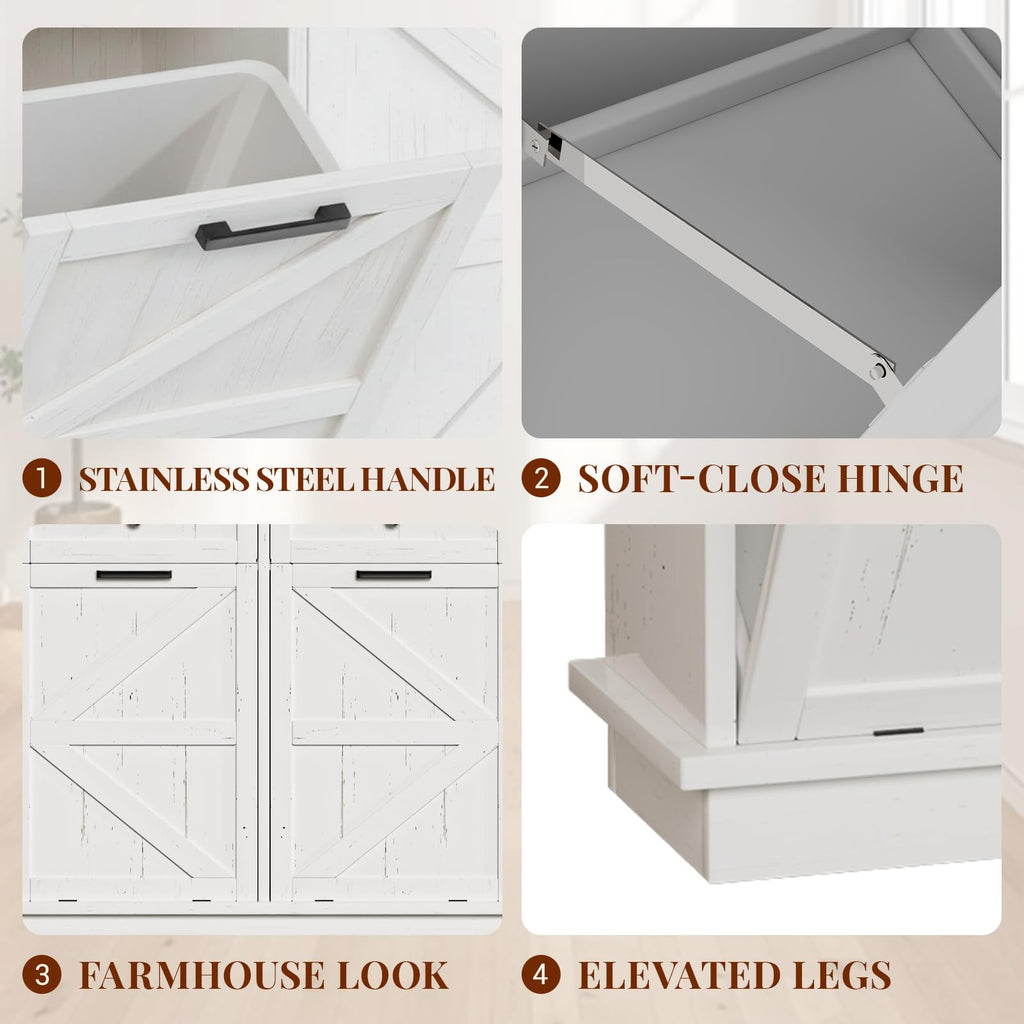 Brown White Double Tilt Out Trash Cabinet with Drawers R7830