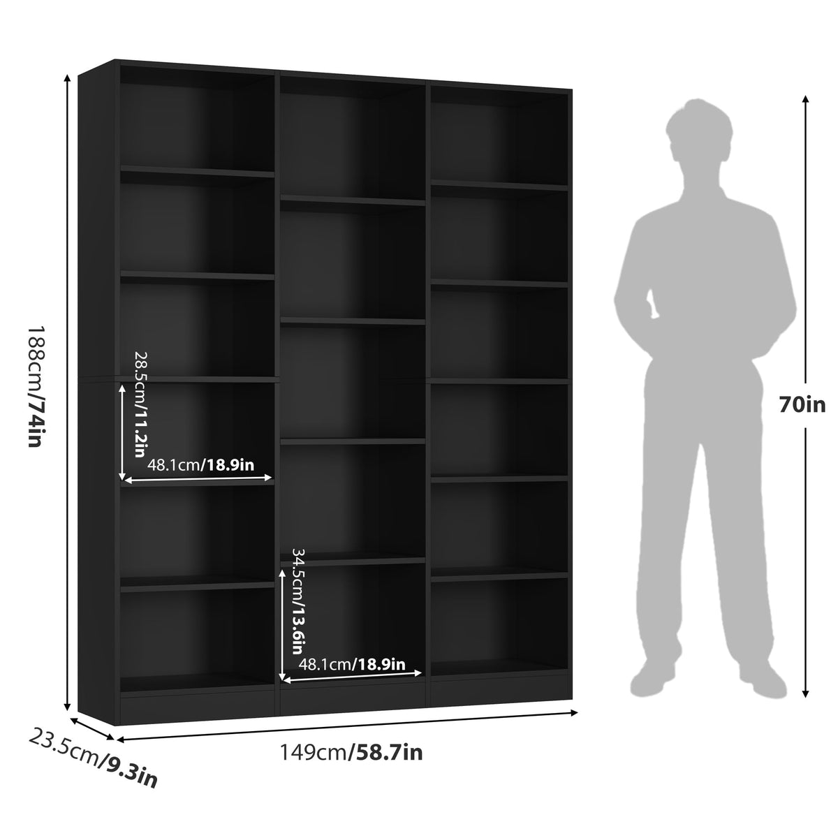 Triple Wide Bookshelf with 17 Display Shelves V859