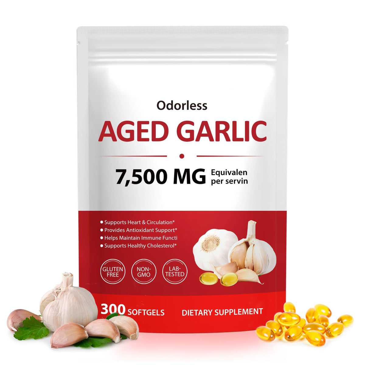 Odorless Garlic Softgels 7500mg 300 Softgels Y4466