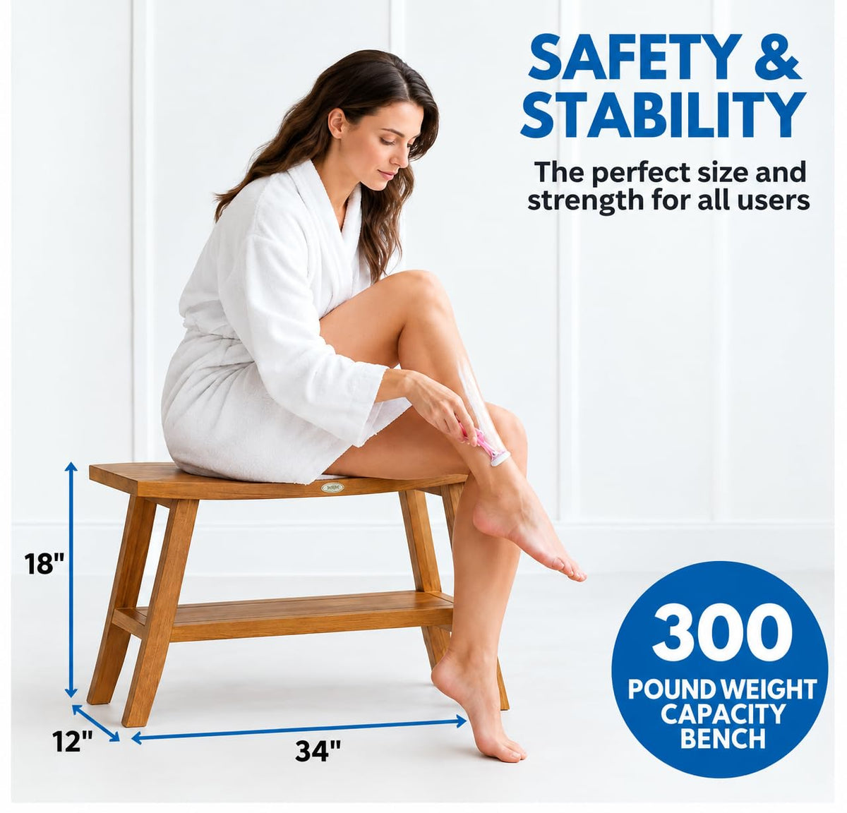 34-Inch Natural Teak Shower Bench M59947