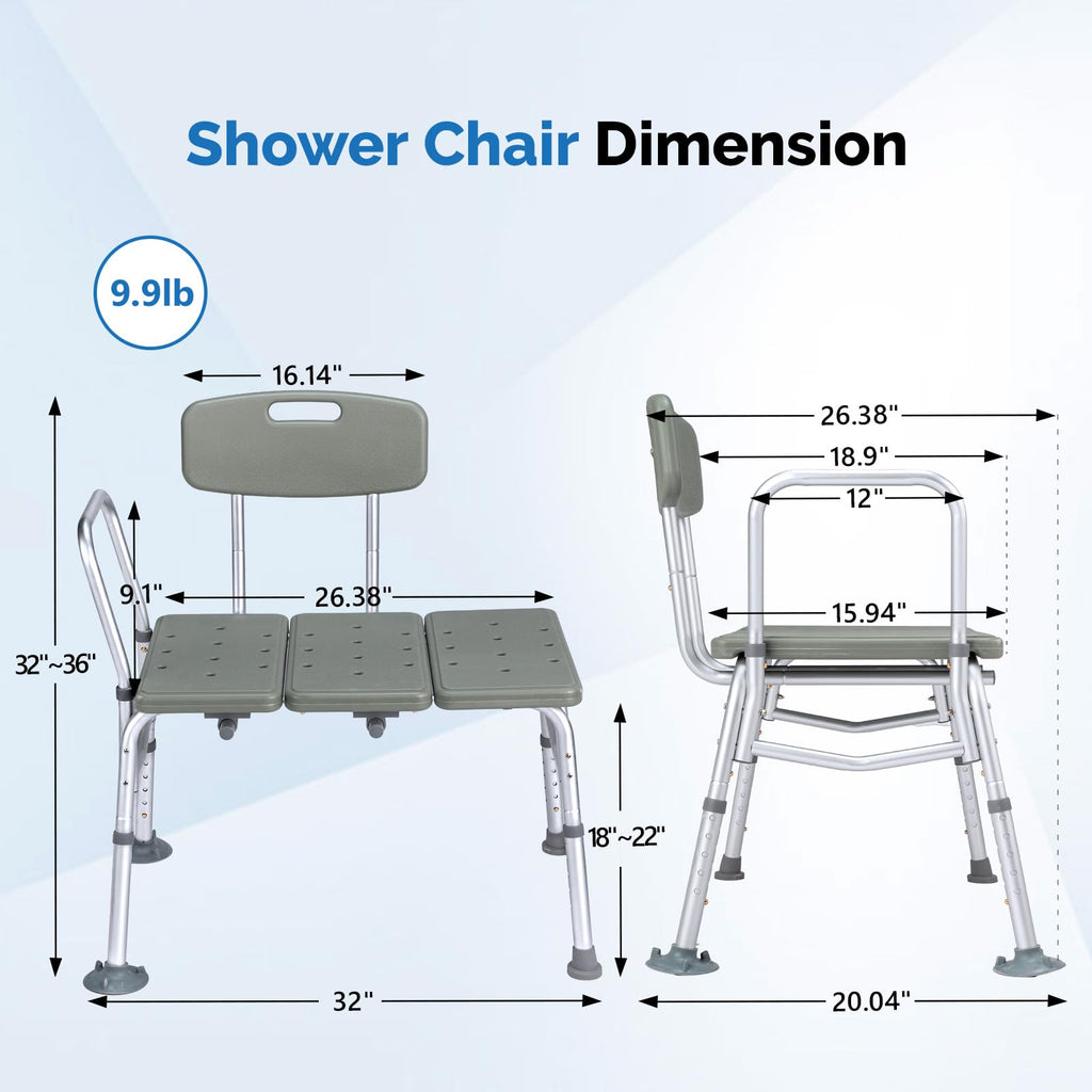 Height Adjustable Tub Transfer Bench Shower Chair with Backrest K922