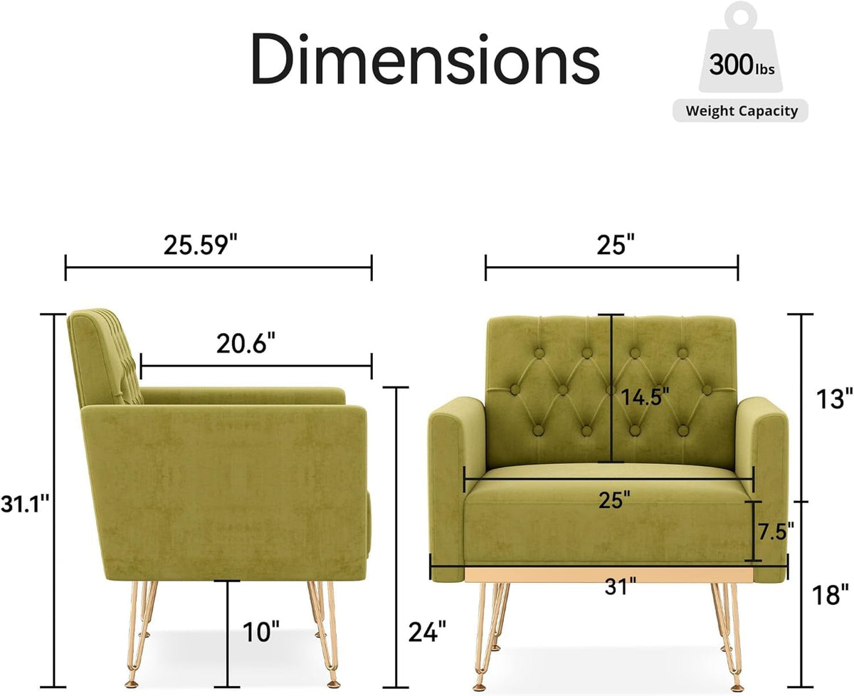 Green Velvet Accent Chair with Arm V8631