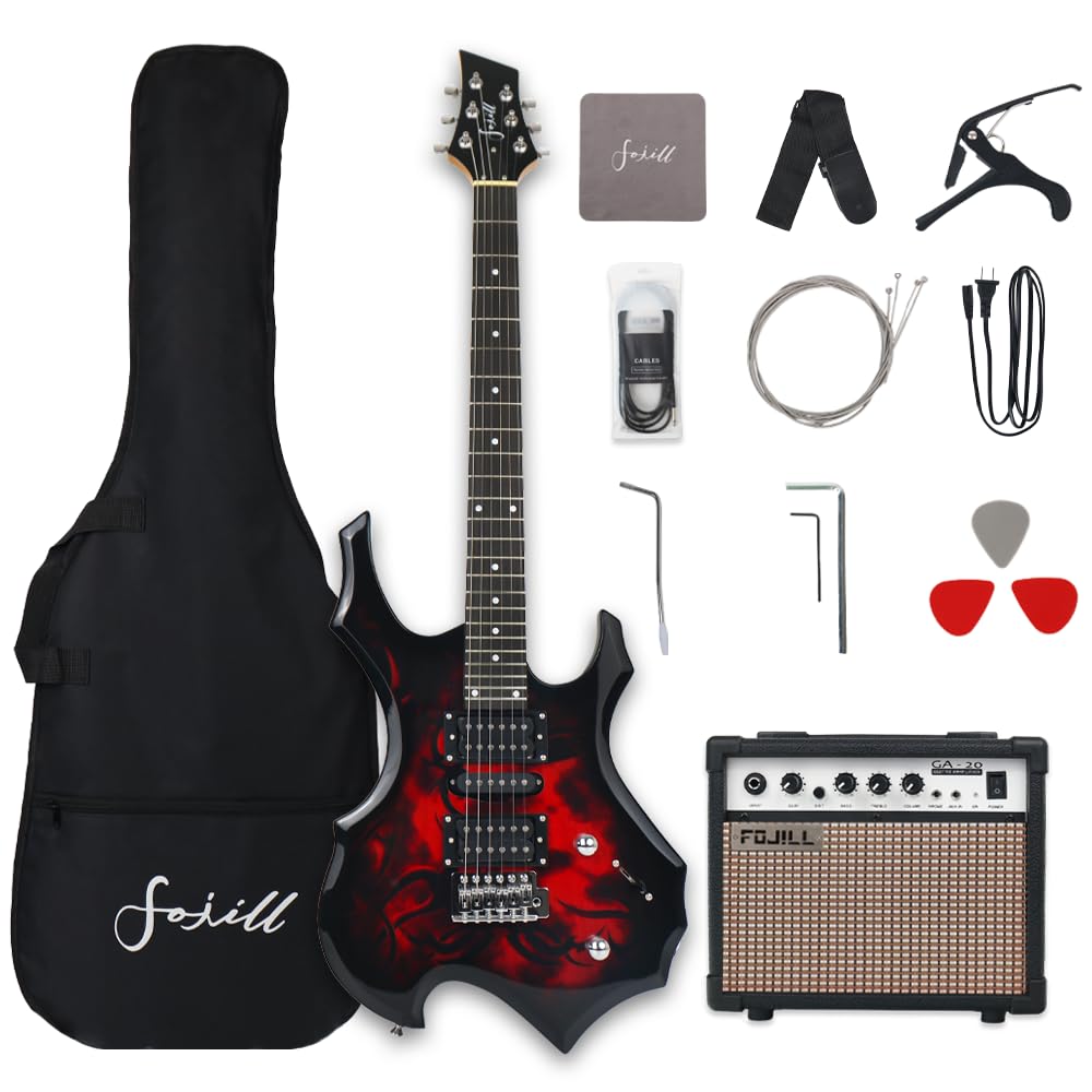 Fire Red Electric Guitar Kit Set with 20W Amplifier X652
