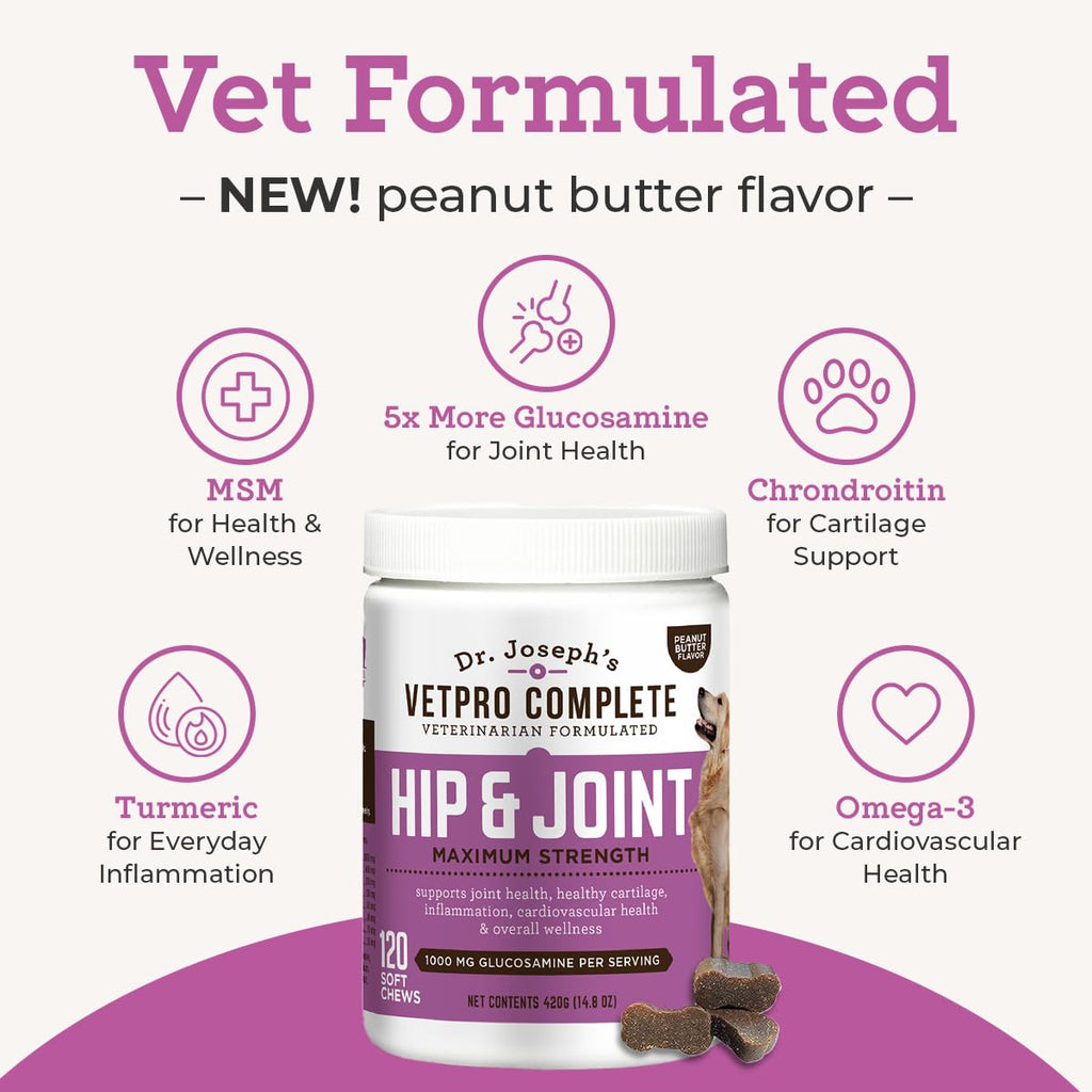 Glucosamine & Chondroitin Dog Joint Supplement Chews, Peanut Butter, 120 Ct D5146