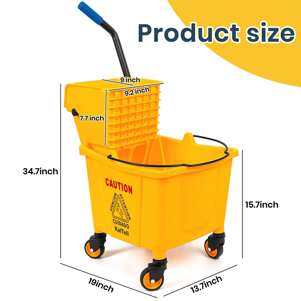 35 Qt Commercial Mop Bucket with Side Press Wringer on Wheels K426