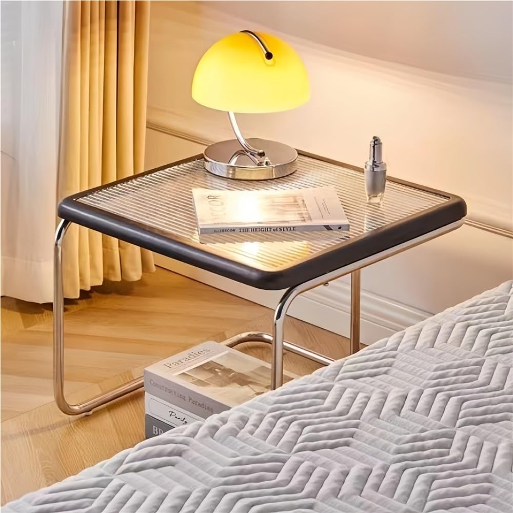 Square Nesting Coffee Table Set of 2 Wooden Rattan Glass Brown L14589