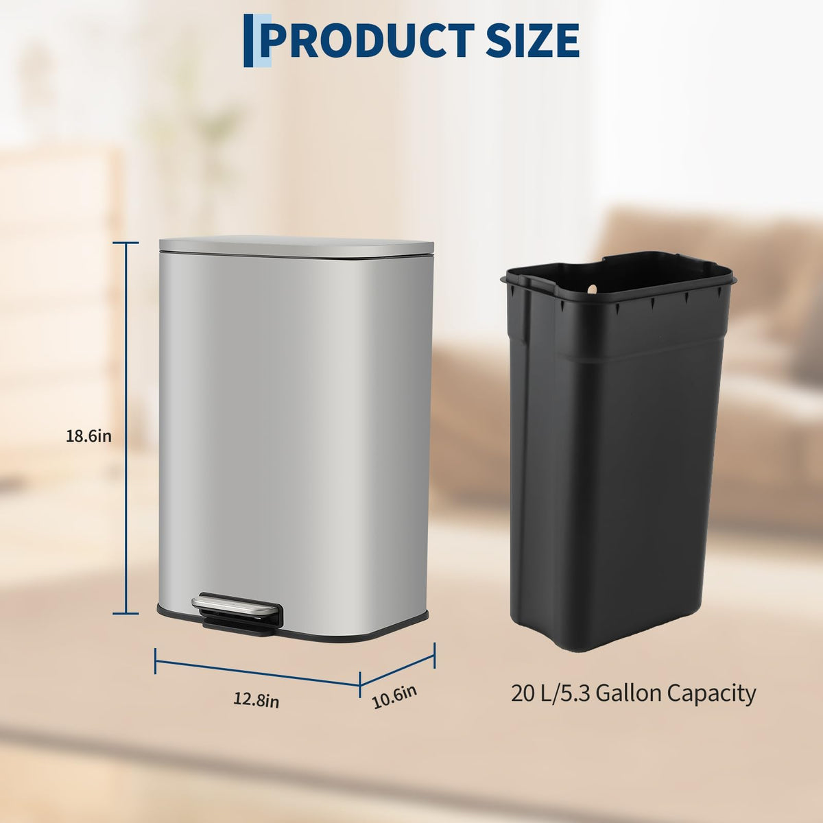 5.2 Gallon Brushed Stainless Steel Trash Can with Soft-Close Lid K88775