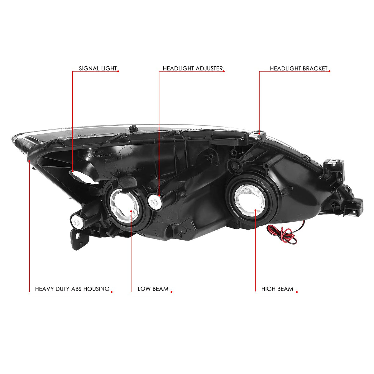 Black Headlight Assembly with LED Day Running Light J6705