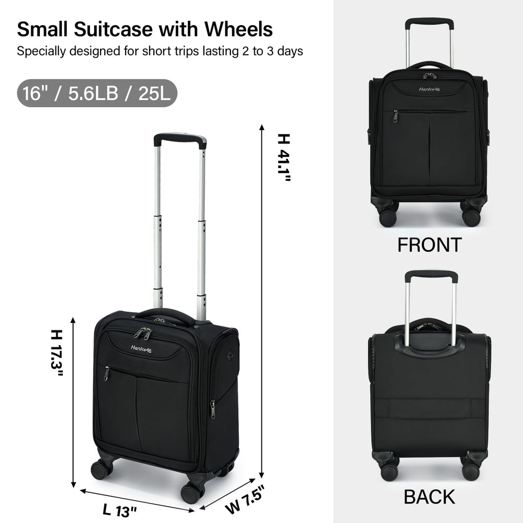 Black 16 Inch Underseat Carry On Luggage with Spinner Wheels F95070