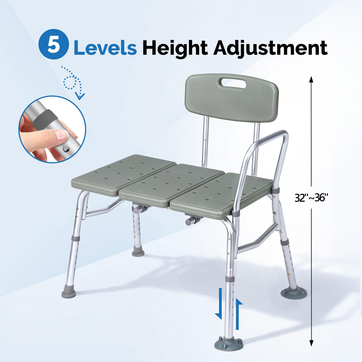 Height Adjustable Tub Transfer Bench Shower Chair with Backrest K922