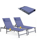 2 Pack Blue Foldable Chaise Lounge Chair with Cup Holder and Pillow V806
