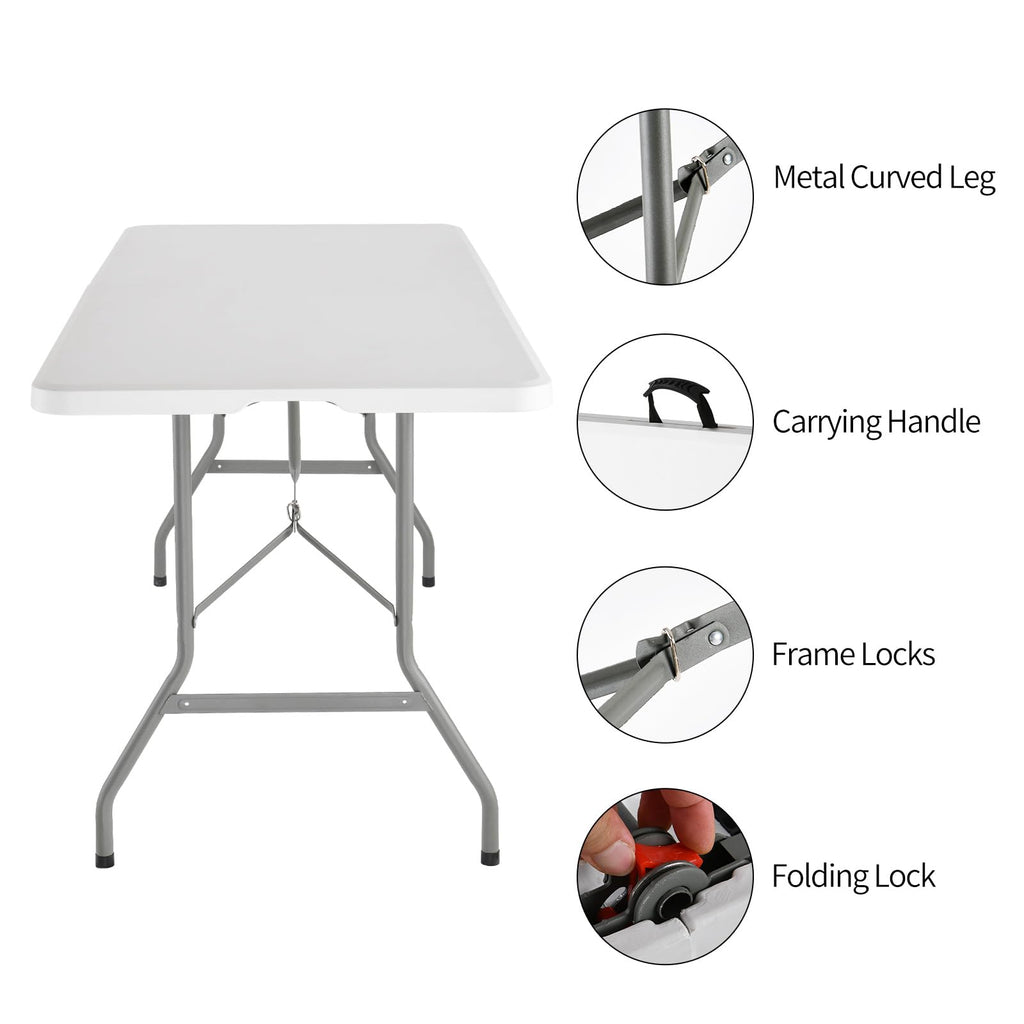 6 Foot Foldable White Plastic Table with Carrying Handle H169144