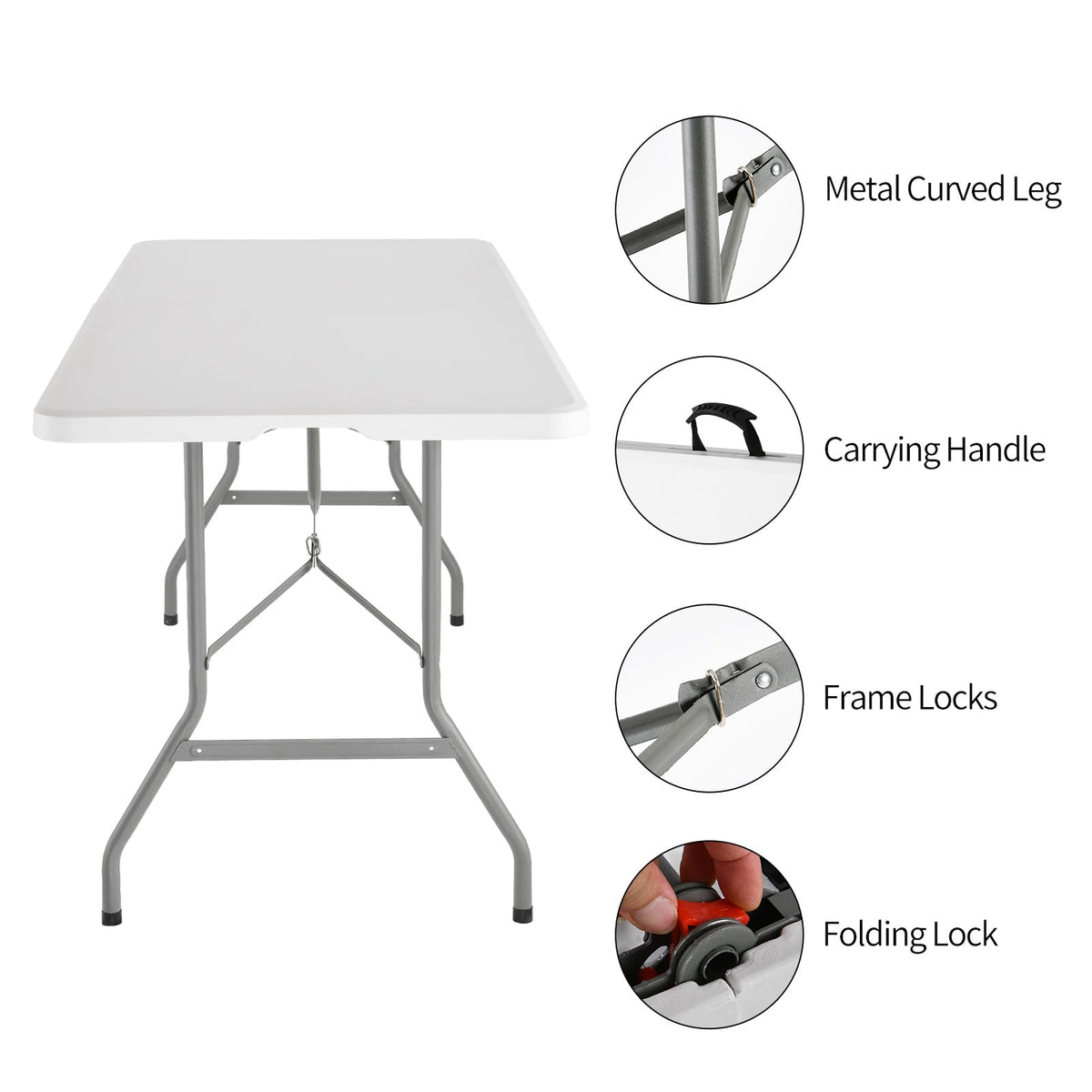 6 Foot Foldable White Plastic Table with Carrying Handle H169144
