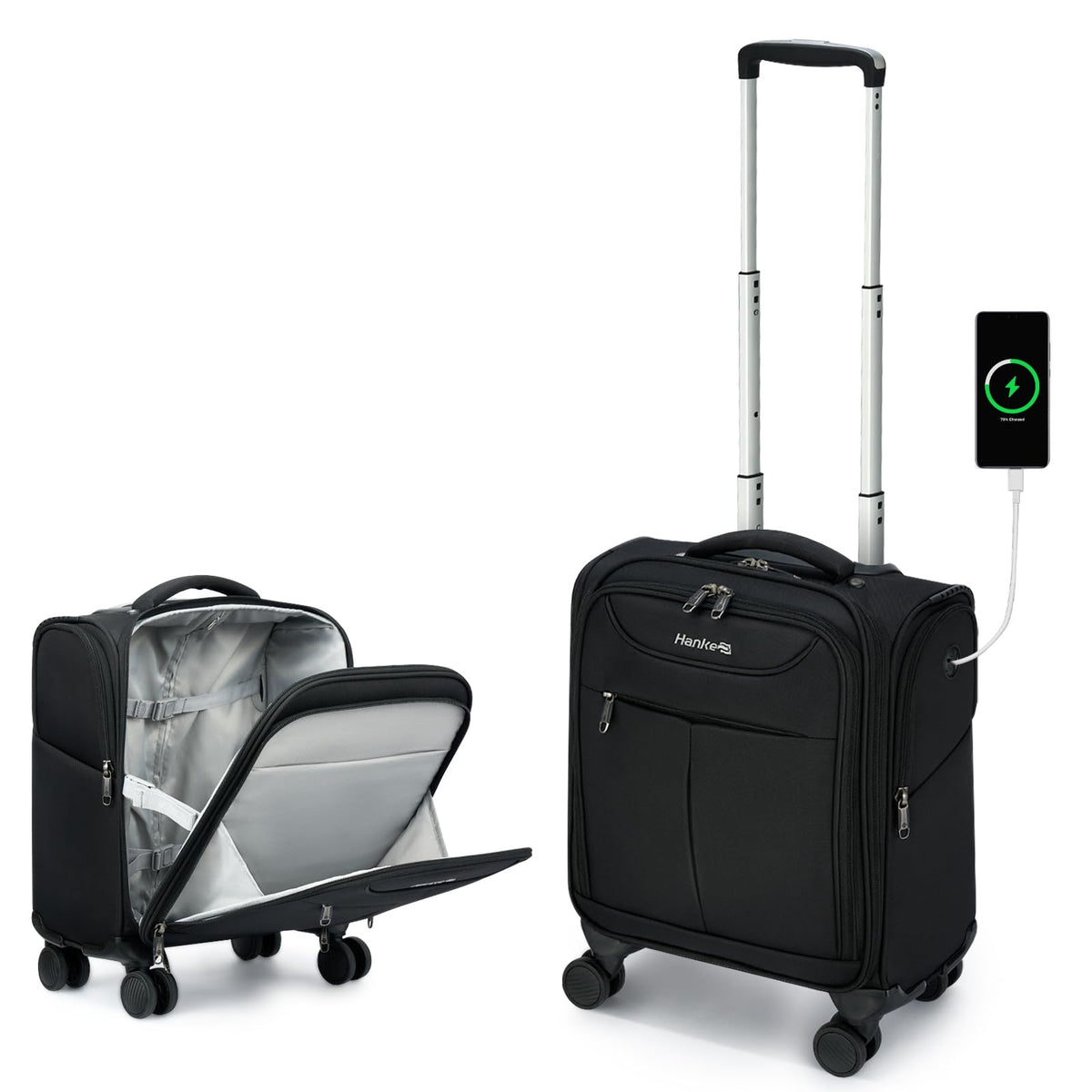 Black 16 Inch Underseat Carry On Luggage with Spinner Wheels F95070