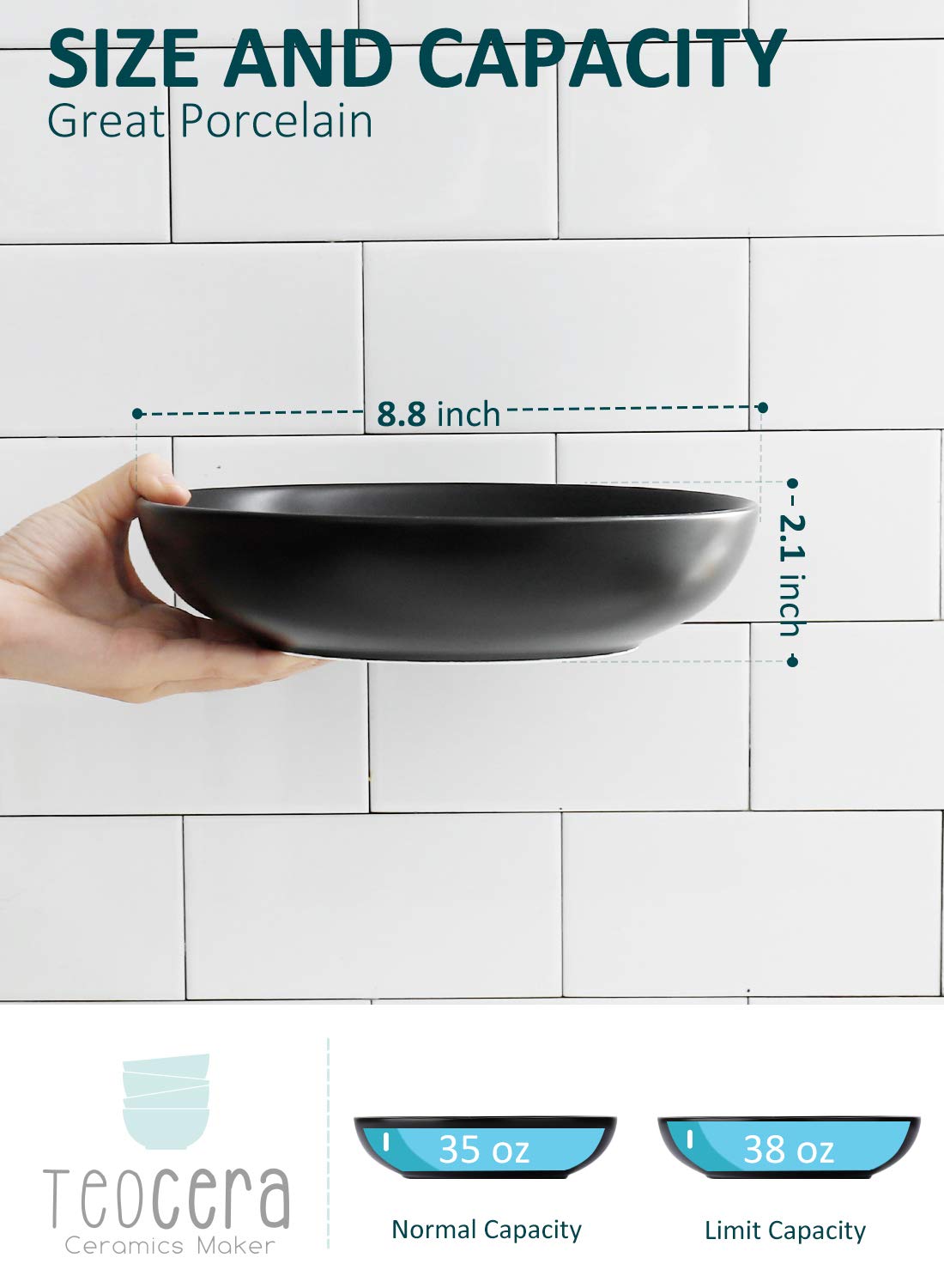 Matte Black Porcelain Pasta Bowls Set of 4 I658179