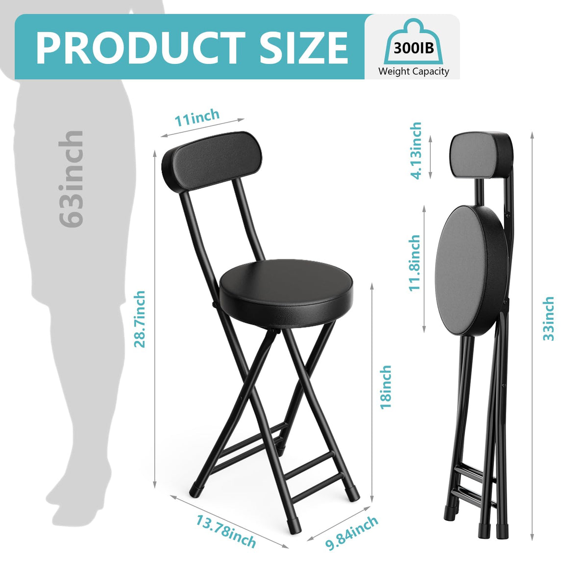 Cushioned Black Folding Stool X616