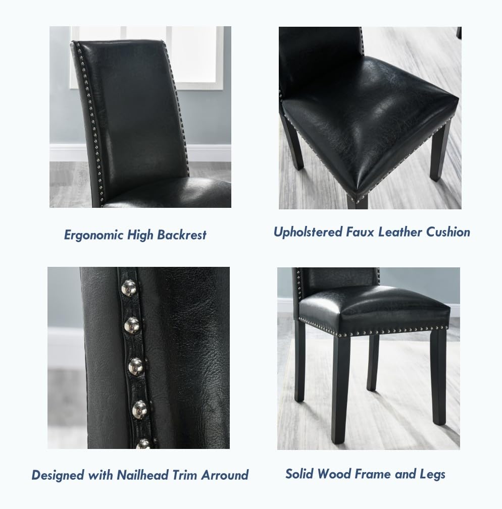 Black Faux Leather Dining Chairs Set of 4 with Wood Legs R7085