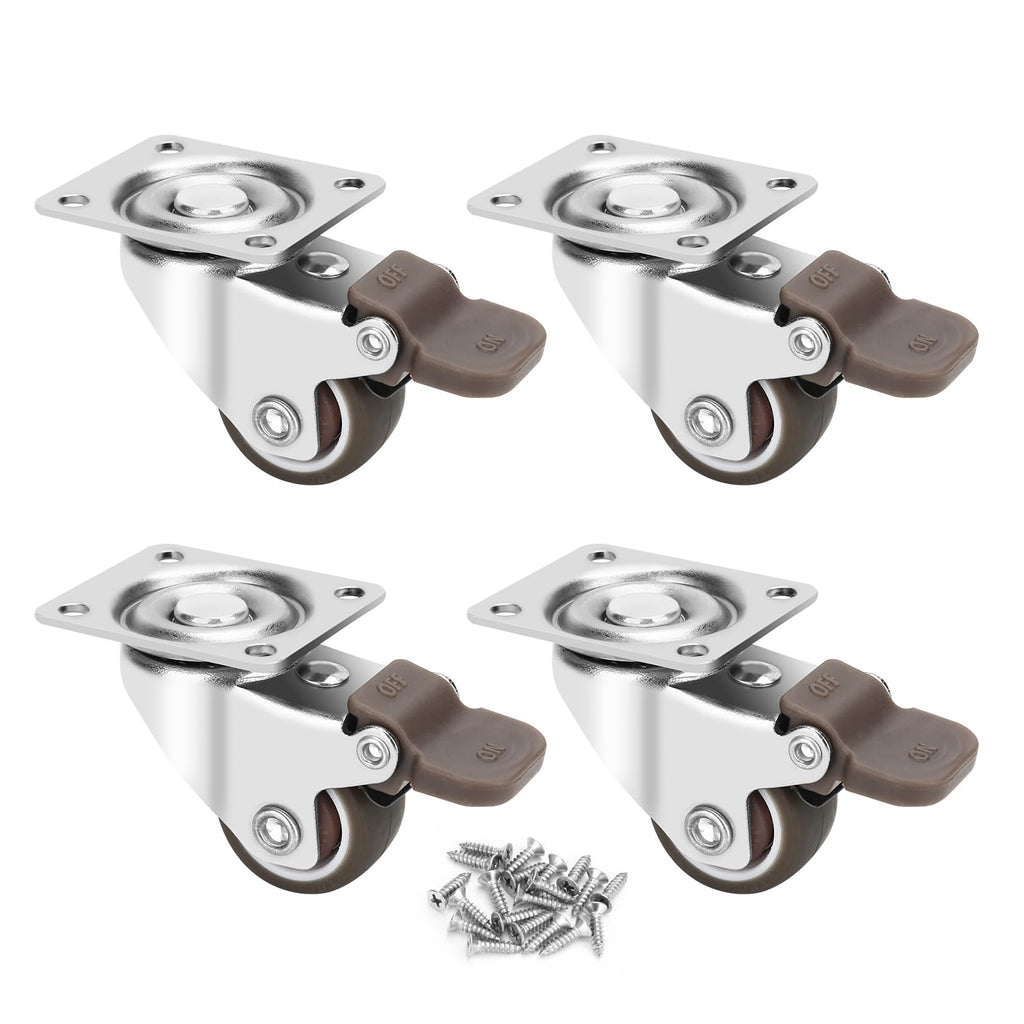 1 Inch TPE Rubber Swivel Caster Wheels Set of 4 with Brakes M6364
