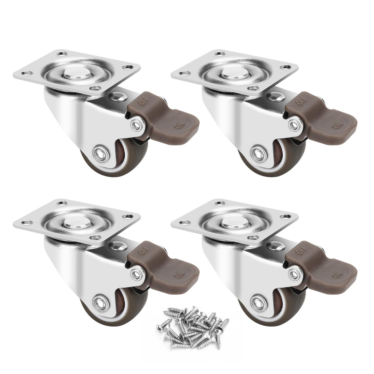 1 Inch TPE Rubber Swivel Caster Wheels Set of 4 with Brakes M6364
