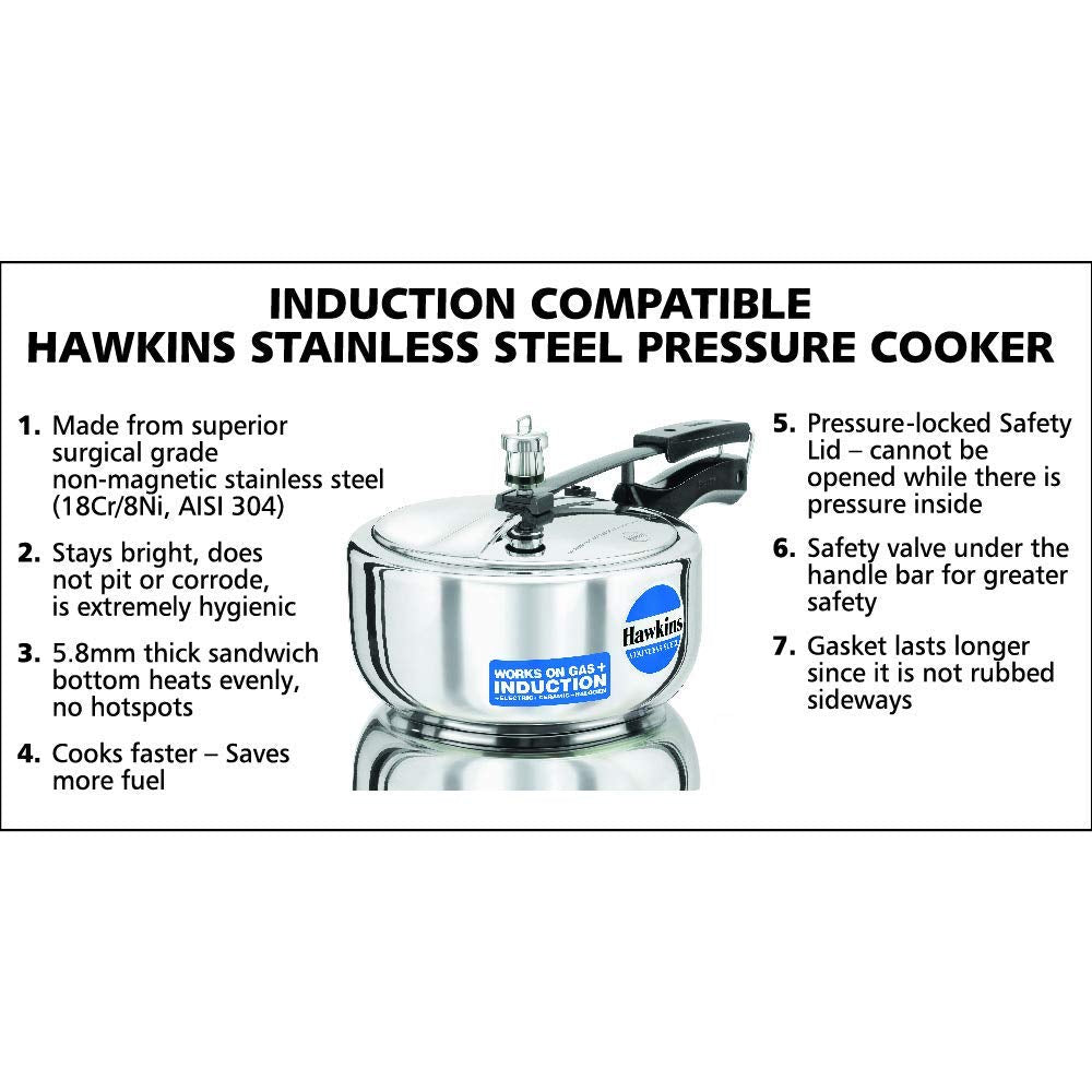 Stainless Steel Induction Compatible Pressure Cooker, 3 Litre N47606