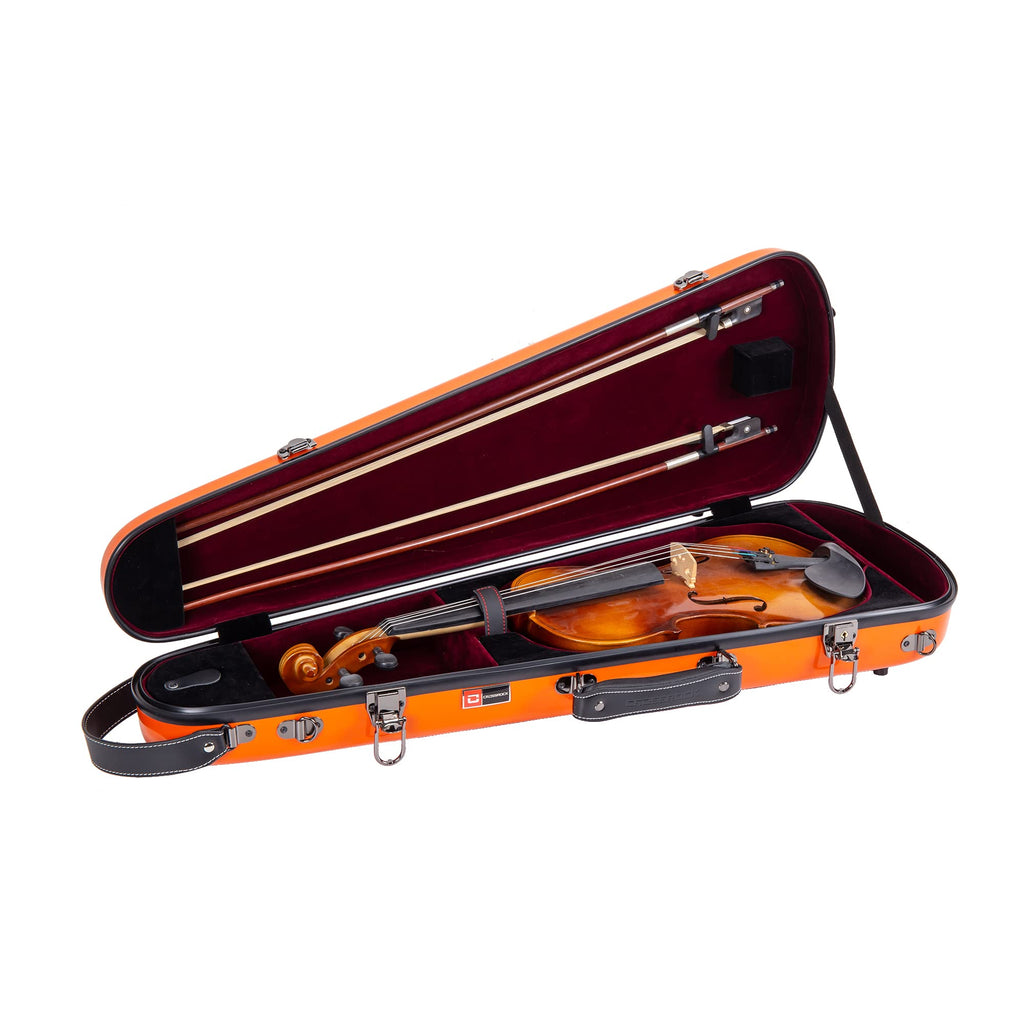 Fiberglass Violin Case for 4/4 Full Size Glossy Orange Velvet Interior N6435