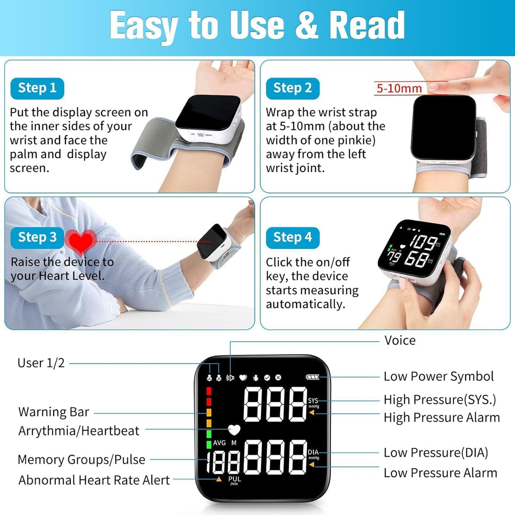 Wrist Blood Pressure Monitor with 90X2 Readings Memory F387