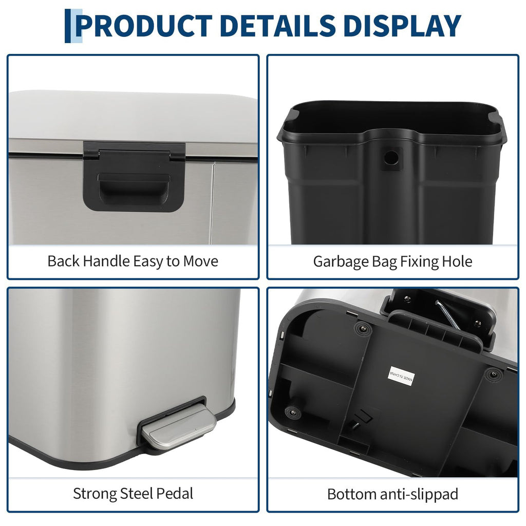 5.2 Gallon Brushed Stainless Steel Trash Can with Soft-Close Lid K88775