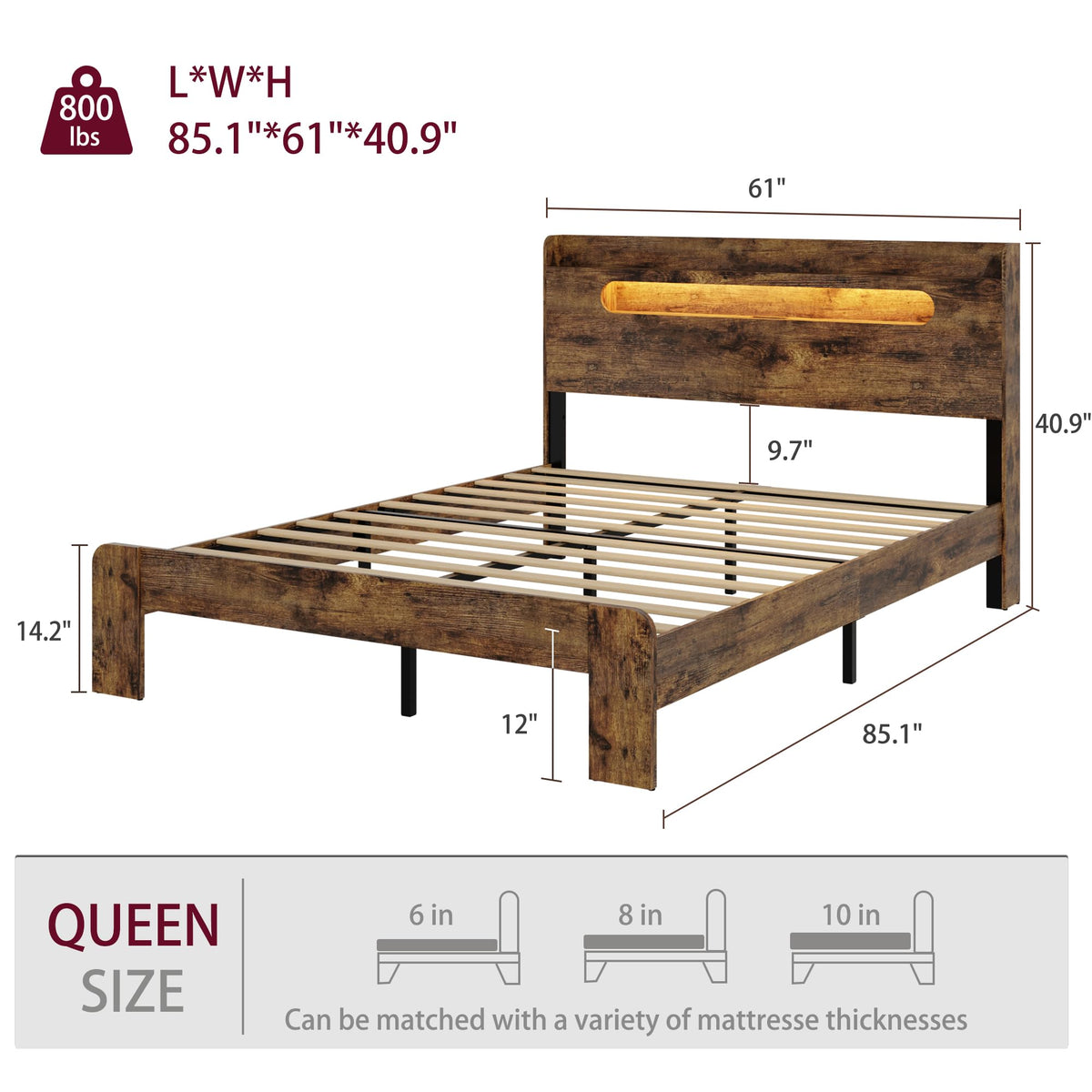 Queen Bed Frame with Storage Headboard and Charging Station E581529