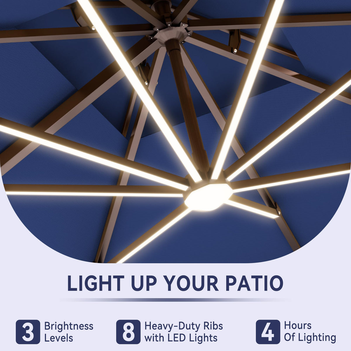 10x13FT Cantilever Patio Umbrella with LED Lights and Base S969