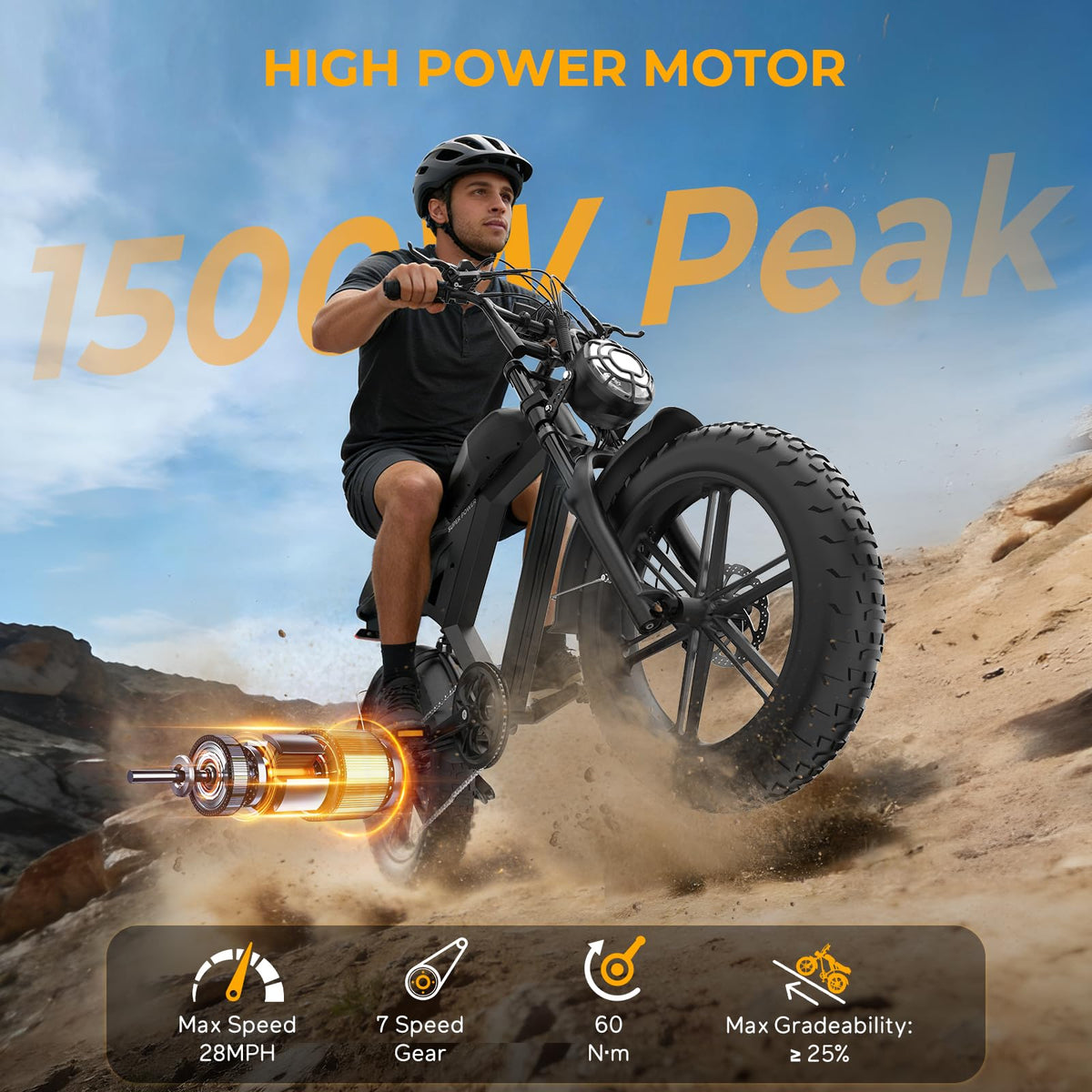 1000W Electric Bike 20" Fat Tire 7-Speed H940750