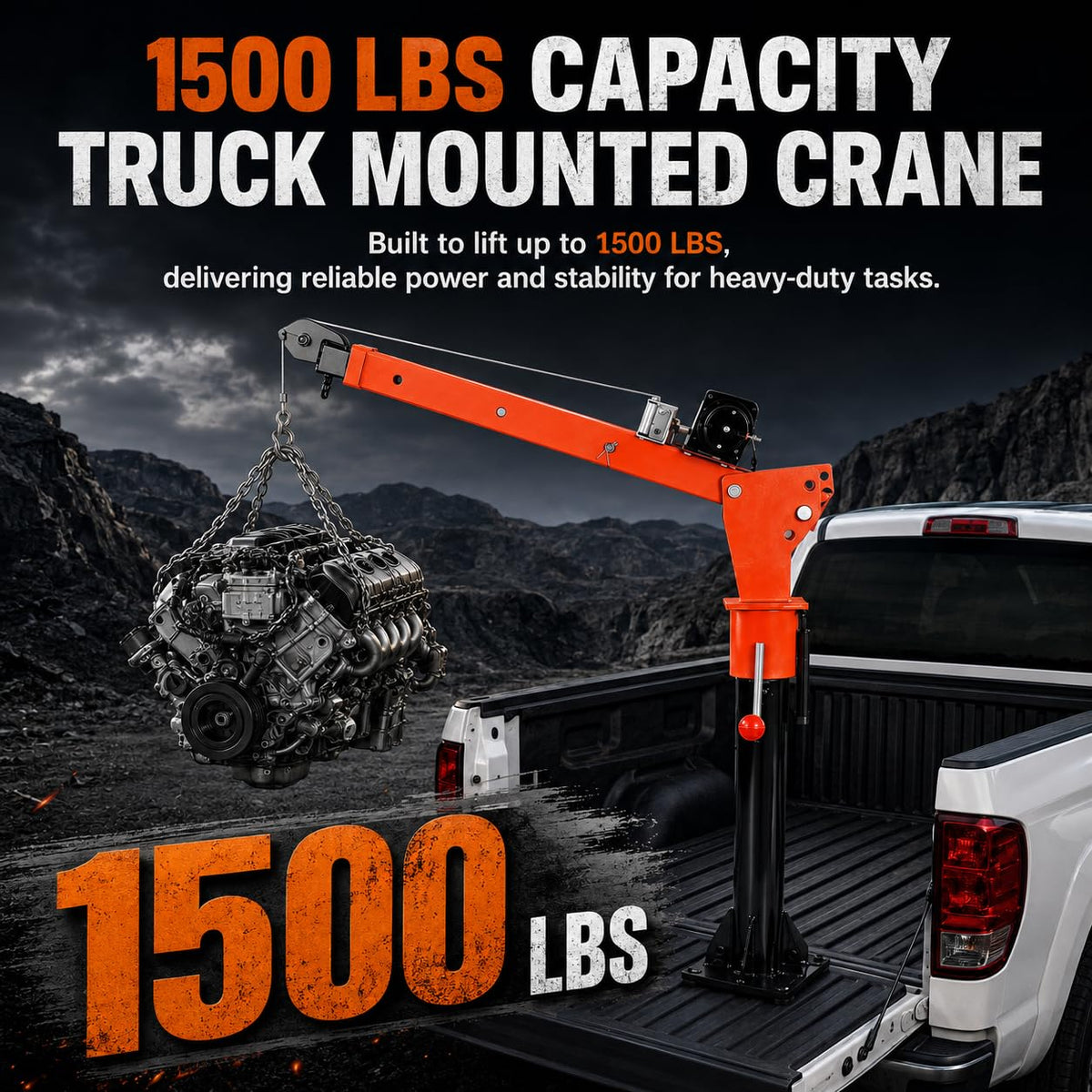 1100 LBS Truck Bed Crane with 3500 LBS 12V Electric Winch H80985