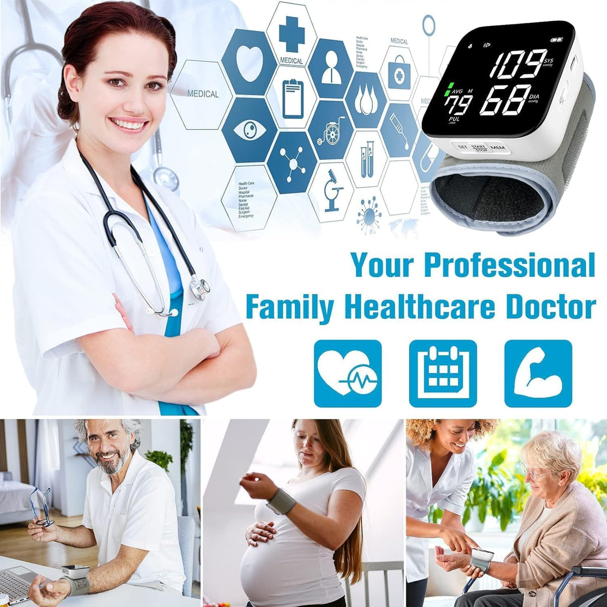 Wrist Blood Pressure Monitor with 90X2 Readings Memory F387