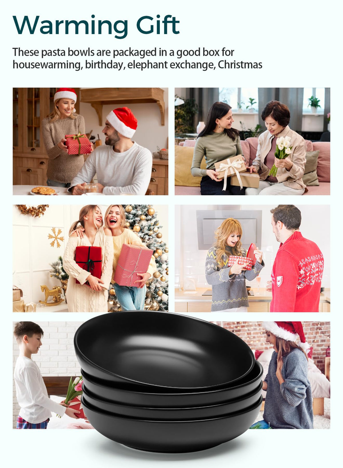 Matte Black Porcelain Pasta Bowls Set of 4 I658179